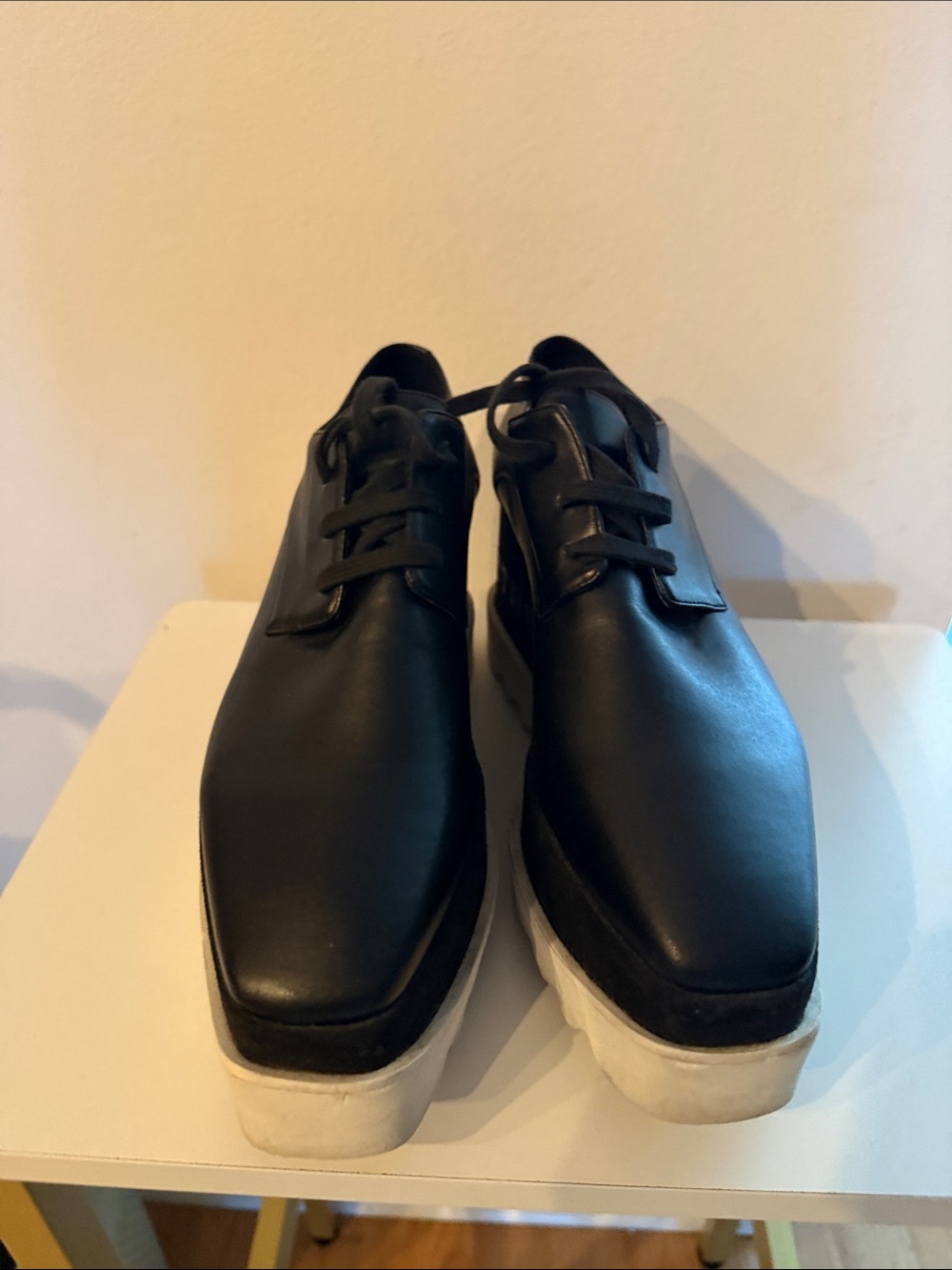Stella McCartney Black Platform Lace-Up Oxfords with Embellished Branding - Picture 2 of 16